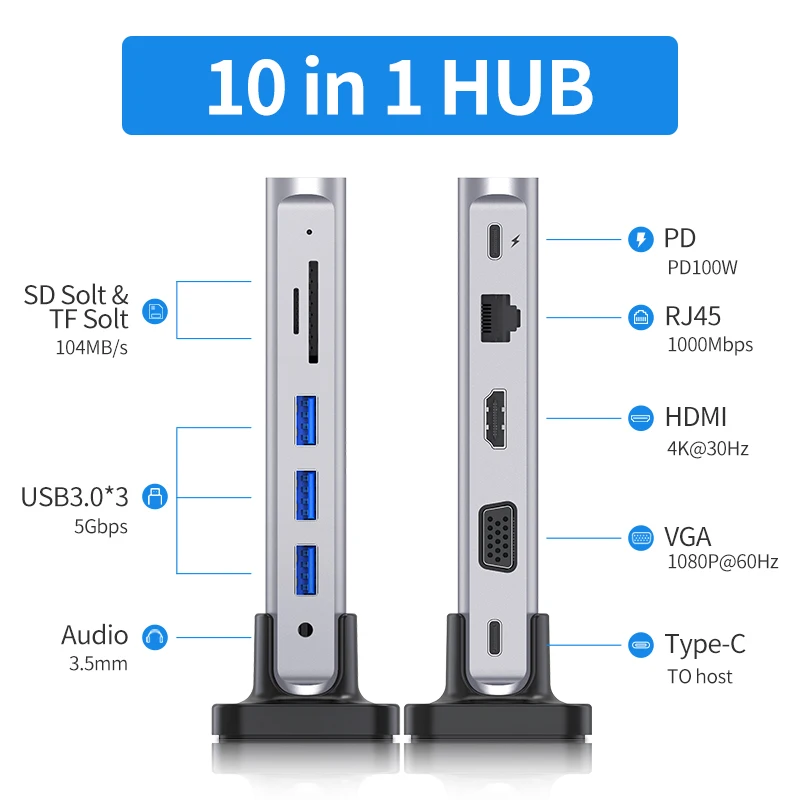 Док-станция LENTION USB C PD100W 4K60Hz, док-станция с разъемом Type-C USB 3,0 для ноутбука MacBook Pro Air, адаптер USB C