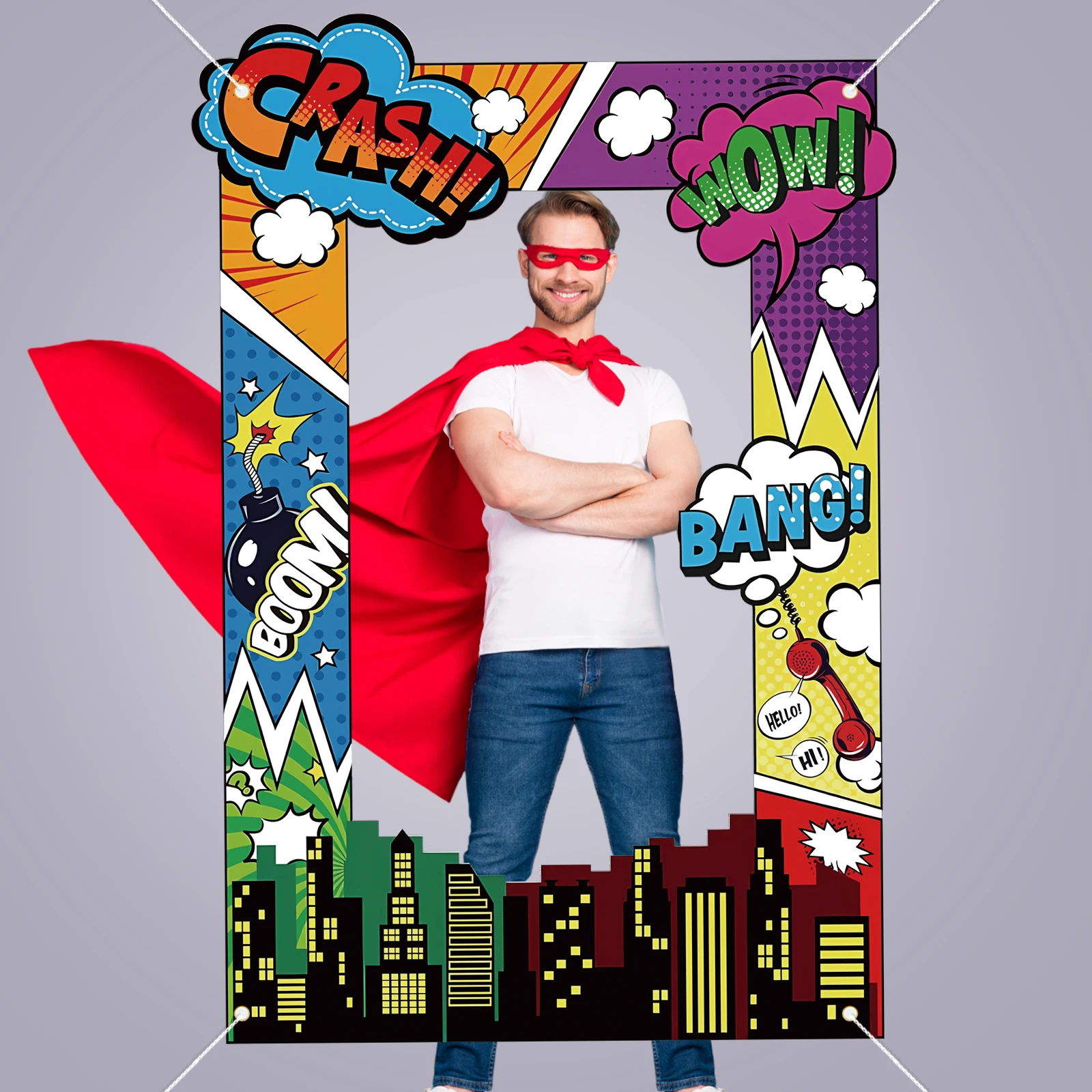 Super Hero Photo Prop Hero Birthday Party Decor Photo Booth Frame Party Banner Backdrop Colorful Background