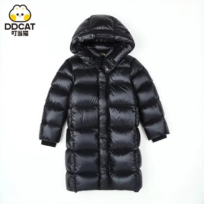 Winter jacket for Boys Girls Long Length Down Jacket Black Thickened Hooded Coat Big Childrens Kids Jacket 6-14