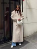Solid Woolen Lapel Long Coats For Women Loose Full Sleeve Double Breasted Shoulder Pads Overcoats 2024 Autumn New Lady Outwears 4