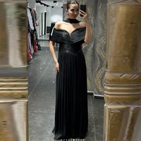 CustomizedOff The Shoulder Arabic Evening Dress Pleats Crepe Floor Length Muslim Prom Wedding Party Gowns 1