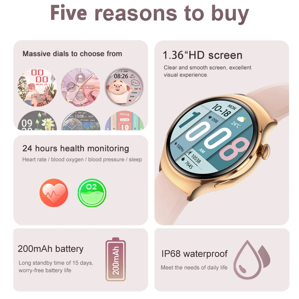 ̵  GT4 ̴ Ʈ ġ 360x360 AMOLED Ʈ 3D ũ  NFC  ȭ, IP68  Ʈġ 2024 ǰ