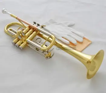 Gold Lacquered C Key Trumpet Horn cupronickel tuning pipe With Case Mouthpiece