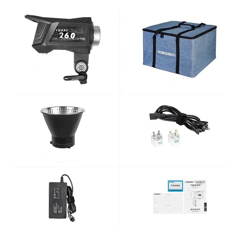 YONGNUO YNRAY260 COB 야외 LED 비디오 조명, 15000LUX 보웬스 마운트 스튜디오 램프, 전원 어댑터 포함, 브이로그 영화 유튜브용, 250W