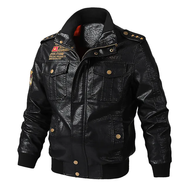 New pu leather jacket for men in autumn and winter, motorcycle jacket embroidered stitching, EU and US men's leather jacket
