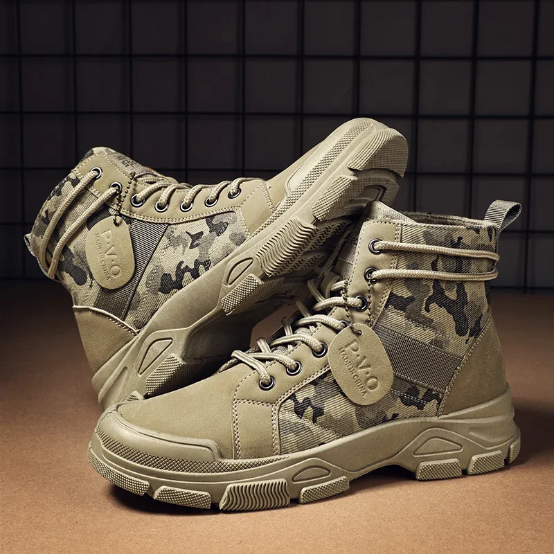 Zapatillas Hombre 남성용 밀리터리 부츠, 하이 탑 위장 사막 캐주얼 플랫, 통기성 미끄럼 방지 작업화, 가을