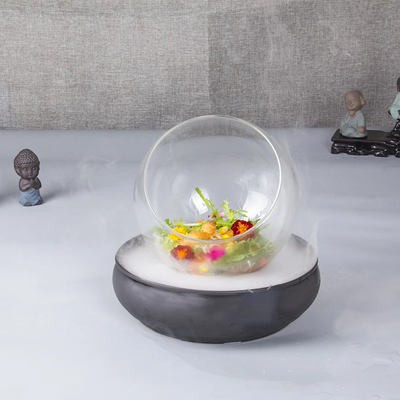 New dry ice smoking tableware hotel artistic conception dish glass purple sand plate set molecular cuisine gourmet utensils