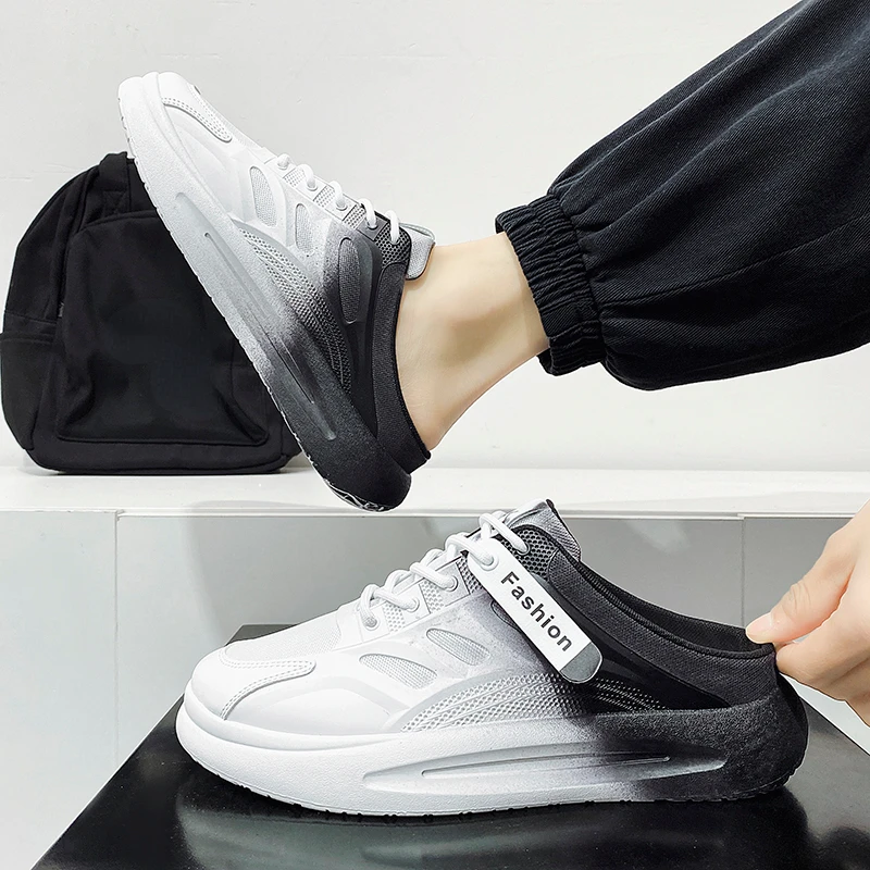 

Мужские сетчатые кроссовки, Повседневные Дышащие тапки на плоской подошве, Нескользящие, летние полутапочки