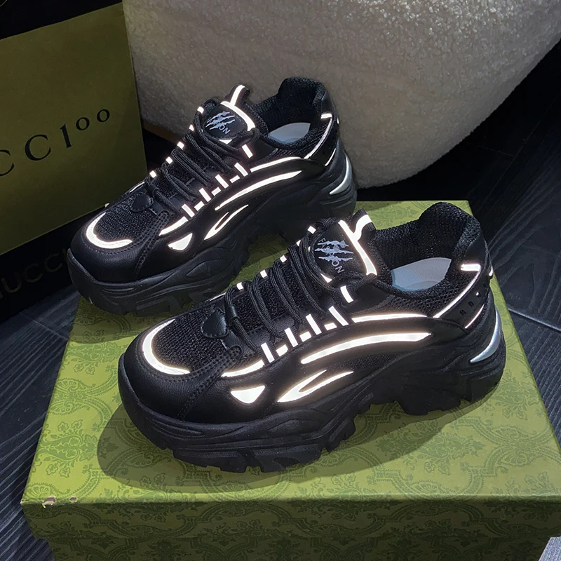 

Reflective Women Shoes Ladies Platform Sneakers Fashion Gingham Plataforma Mujer Breathable Ladies High Top Sneakers