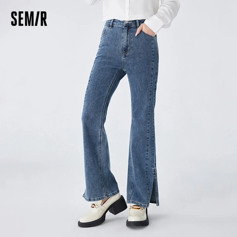 Semir Women Jeans Slit Bell-Bottom Pants Show Long Legs  Thin Autumn Temperament Cropped Pants Retro for Women