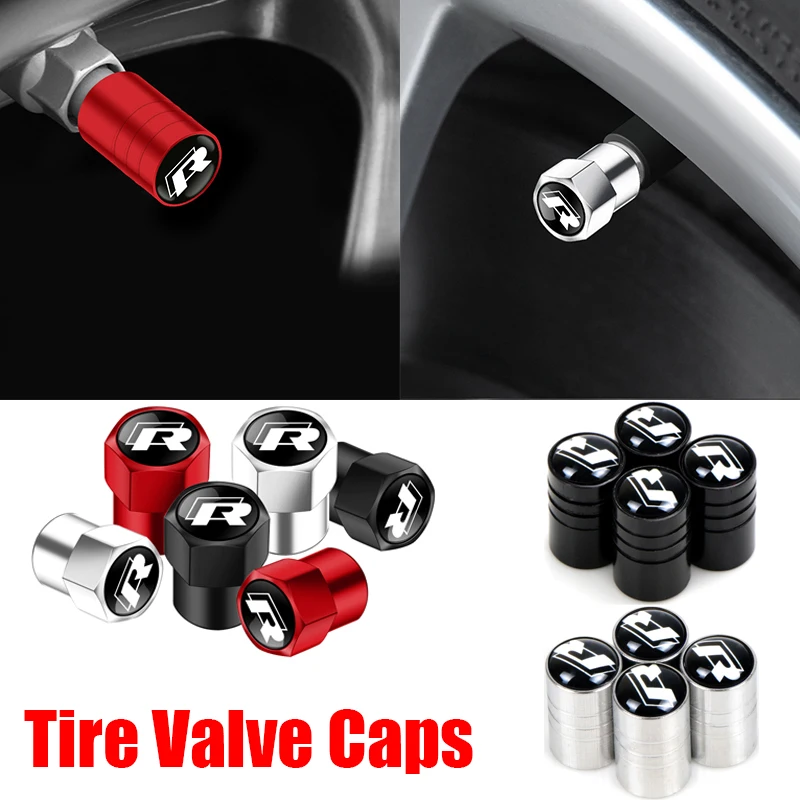 

4 Pcs R Font Logo Sports Styling Alloy Tyre Valve Caps For Golf VW Polo Tiguan Touareg Passat Car Tyre Universalize Accessories