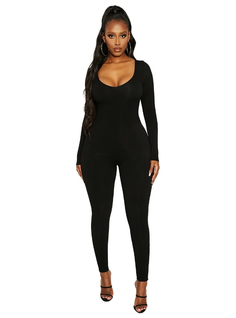 Fashion Bodycon Jumpsuit for Women‘s Clothing Casual Brown Fitness Rompers 2023 New  Y2K Playsuit Activity Streetwear Overalls