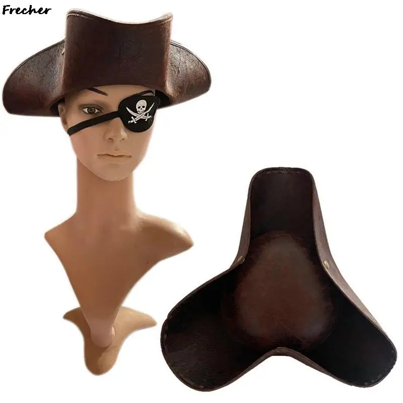 

Role Play Pirate Hats Brown Leather Cowboy Hat Performance Masquerade Headwear Cosplay Costume Captain Caps Party Tricorn Cap