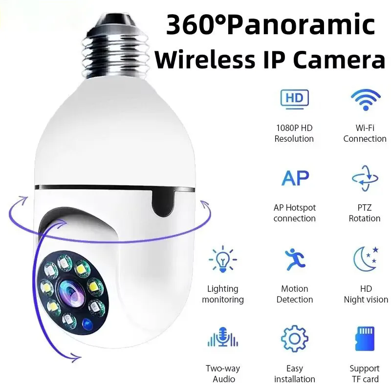 E27 Bulb Camera 4x Digital Zoom AI Human Movement Detection Full Color Night Vision Surveillance Camera Mobile APP mini camera