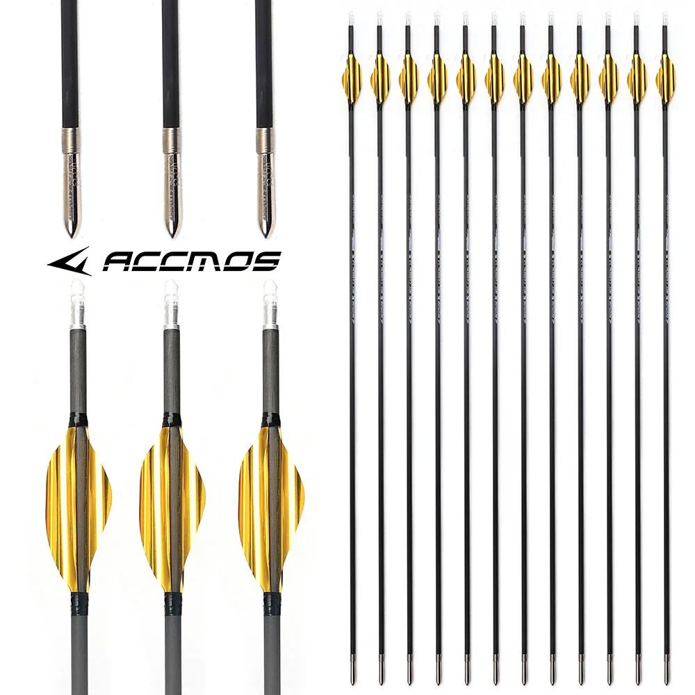 

6/12pcs Carbon Arrows ID3.2mm Spine 350/1000 with Metal Spin Feathers for Recurve/Compound Bow Hunting Shooting