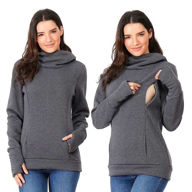 Women's Fleece Maternity Nursing Sweatshirt Breastfeeding Shirt Hoodie Kangaroo With Pocket Pregnant Women Clothes breastfeeding pregnant top
