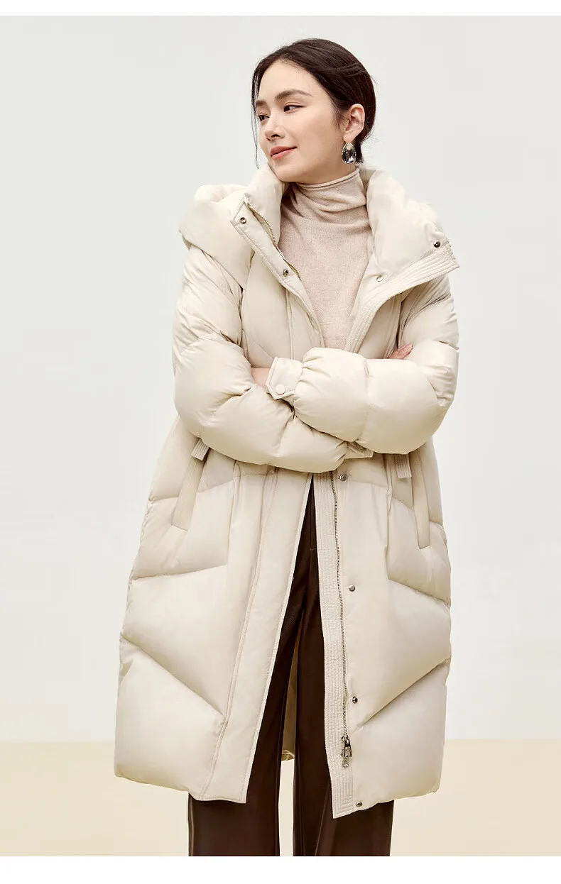 SENTUBILA Winter Long Down Coat Women 2024 Korean Over`sized Hooded Zipper White Duck Down Jackets Parkas Outerwears W44Y55972