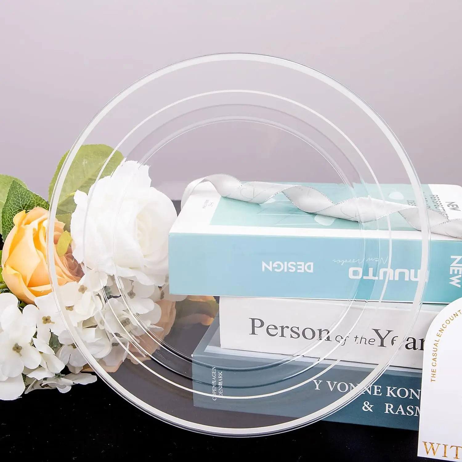 100PCS Clear Silver Plastic Plates, Clear Plates With Silver Rim 10 Inch, Dinner Plates Fancy