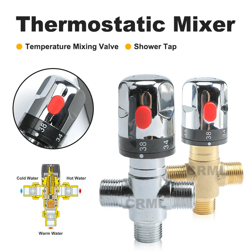 Brass Thermostatic Mixing Valve Silver Plating Bathroom Faucet Temperature Mixer Control Thermostatic Valve Home Improvement