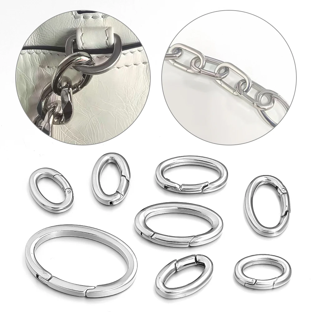 1/2 Stück ovale O-Ring-Federverschlüsse aus Edelstahl 304, zu öffnender Karabiner, Schlüsselanhänger, Taschenclips, Hakenverbinder für die Schmuckherstellung