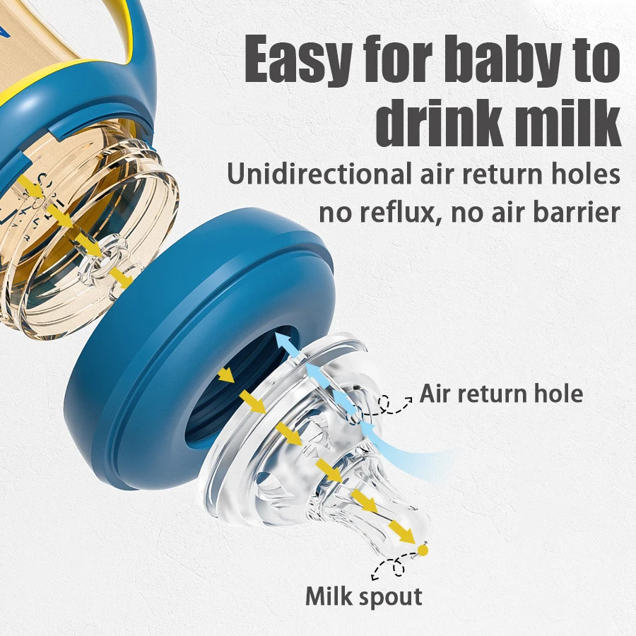 High appearance 240ml nano silver wide caliber PP milk bottle with gravity ball, easy to suck, safe material, BPA free