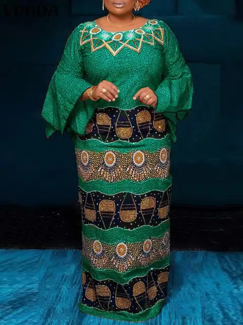 Amarachi Flare Sleeve Print Maxi Gown