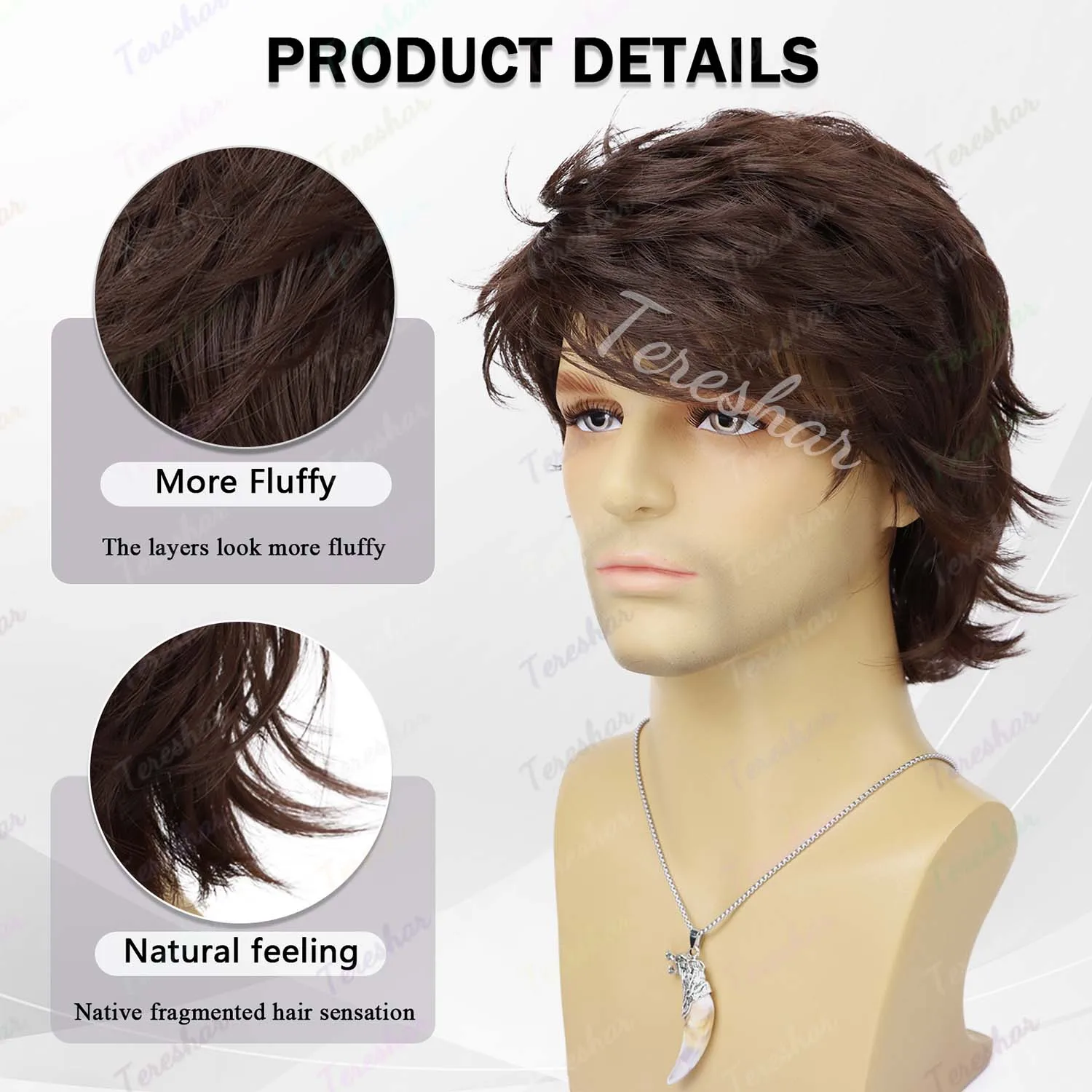 Synthetic Short Curly Brown Wig for Mens Heat Resistant Layered