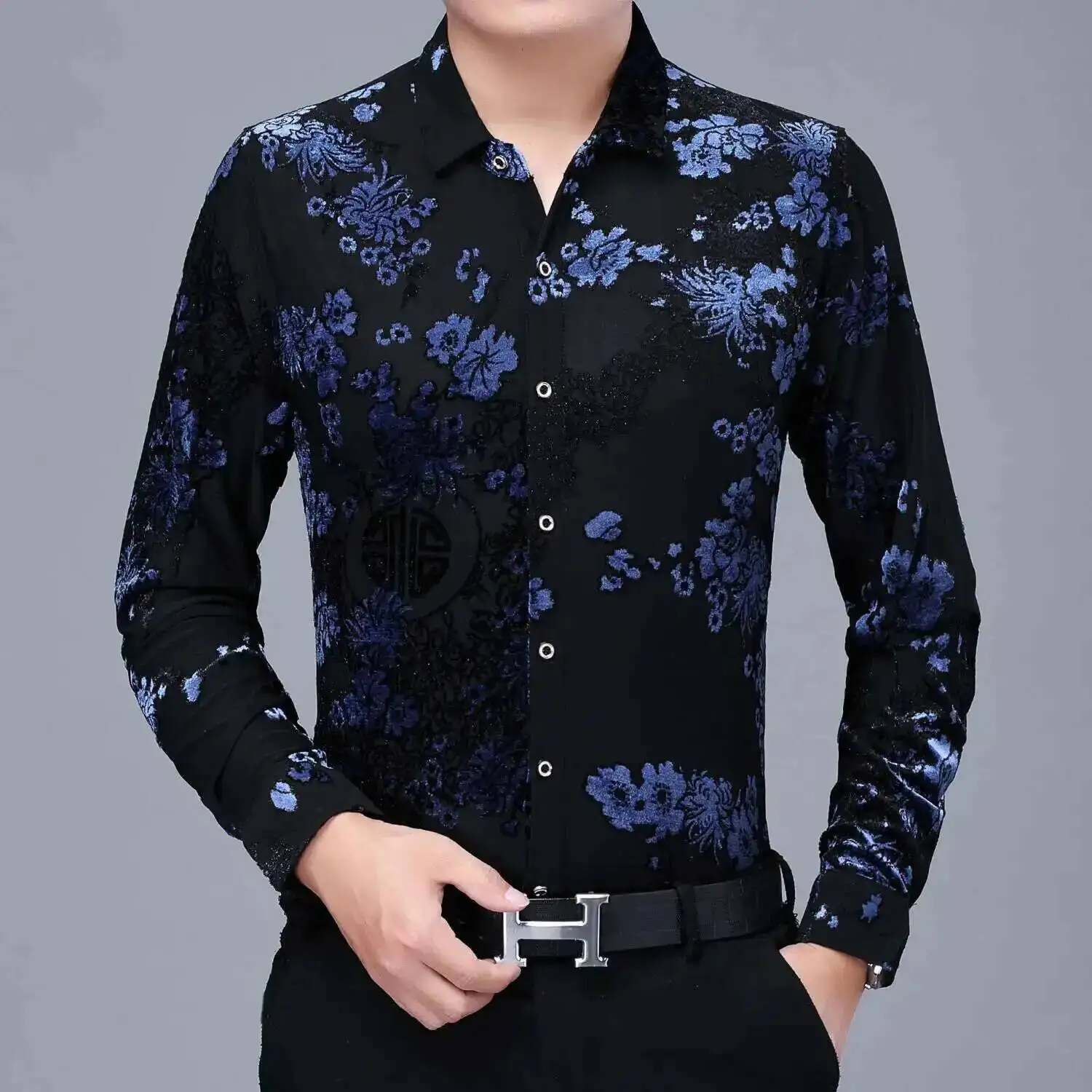 chinese dress ladies Paisley Floral Pink Button Up Long Sleeve Dress Shirt by Bespoke Moda