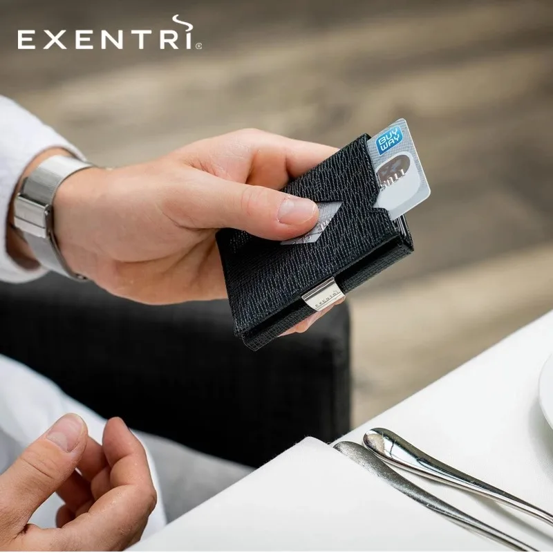 Exentri Wallet Card Holder Genuine Leather Anti-theft Wallet Shielding RFID Cowhide Brush Degaussing Gift for Boyfriend