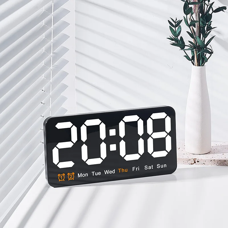 Smart LED Wall Clock with Voice Control, Dual Alarms & Temperature Display