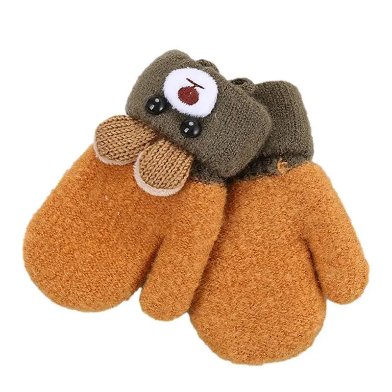 

Милые детские перчатки с мультяшным медведем зимние вязаные шерстяные варежки для младенцев плотные теплые полные детские перчатки для мальчиков девочек малышей 0-3 лет