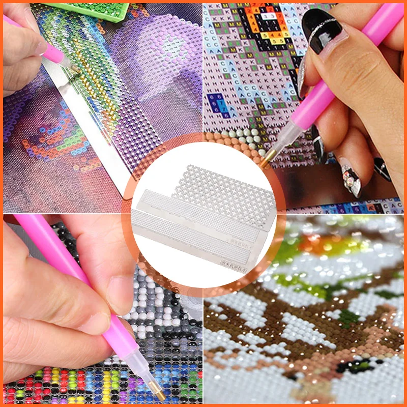 DIY Diamond Painting Steel Ruler Drawing Cross Stitch Tool Mesh Ruler Nano Drill Rhinestone Embroidery Point Drill Accessories diamond painting accessories