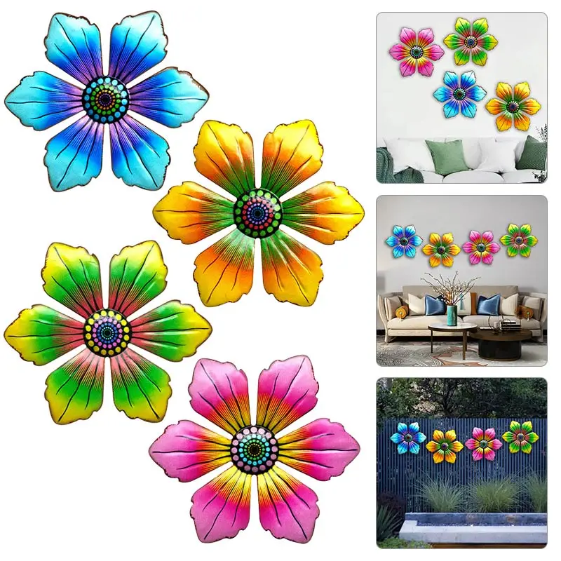 

Metal Sun Flower Wall Art Sculpture Garden Craft Iron Hanging Ornament Blue Indoor Outdoor Living Room Garden Fence Decoration