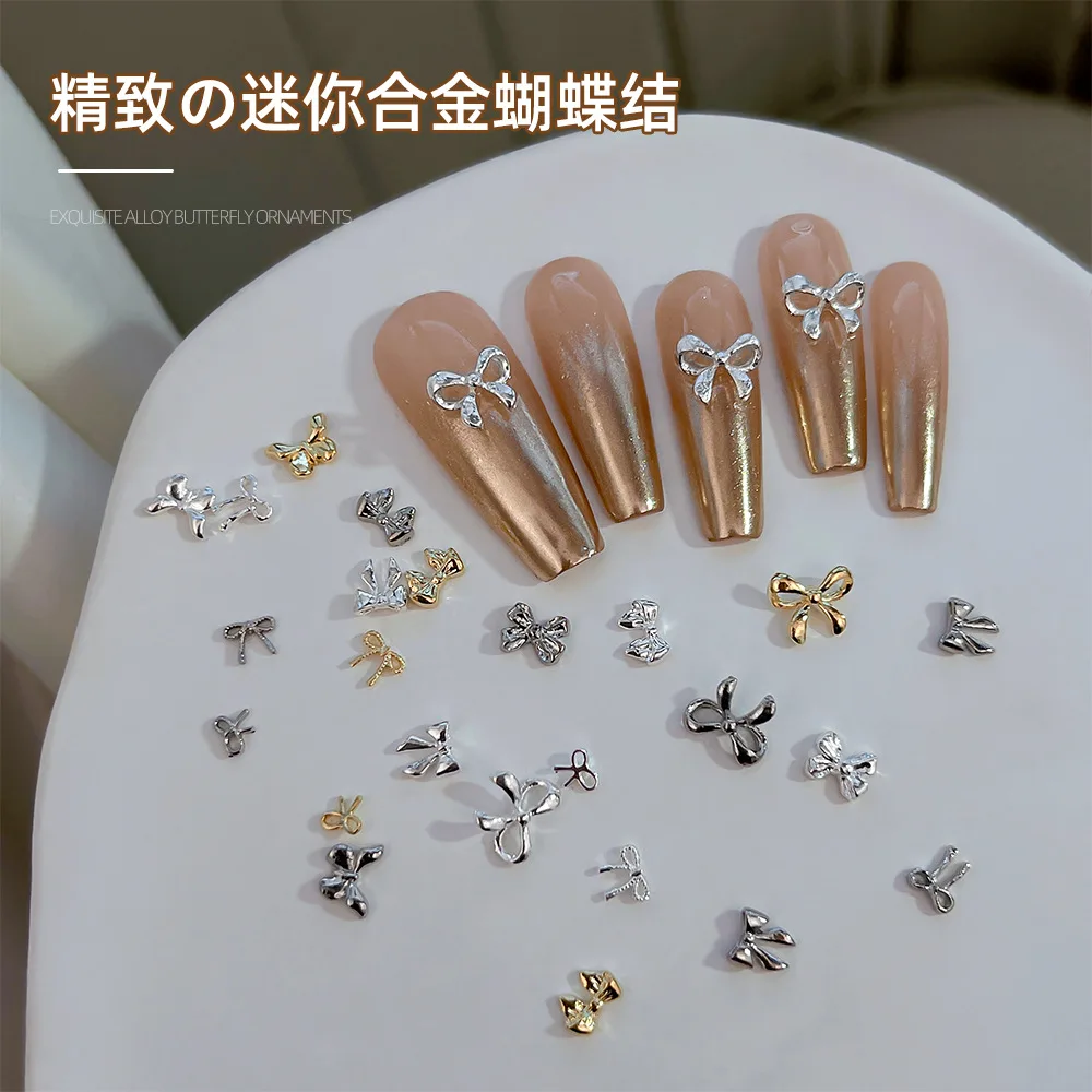 10Pcs Mini Hollow Butterfly Knotbow Nail Art Charms 3D Metal Silver/Gold Alloy Nail Art Decoration DIY Nail Accessories 2