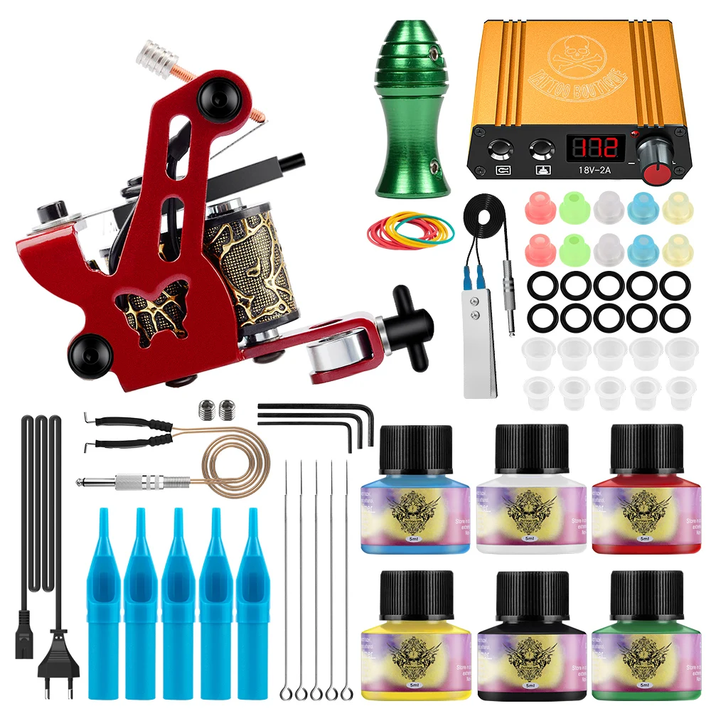 

Phoenixy Complete Tattoo Machine Gun Kit for Beginners Tattoo Power Supply Grips Needles Permanent Tattoo Ink Pigment Tattoo Kit