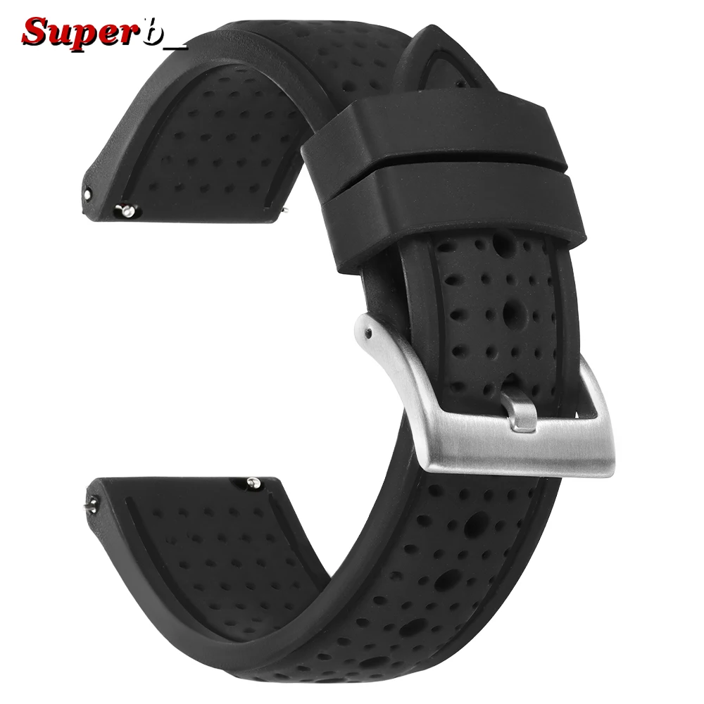 Breathable Silicone Sports Watchband - Soft, Waterproof, Rubber Wrist Strap