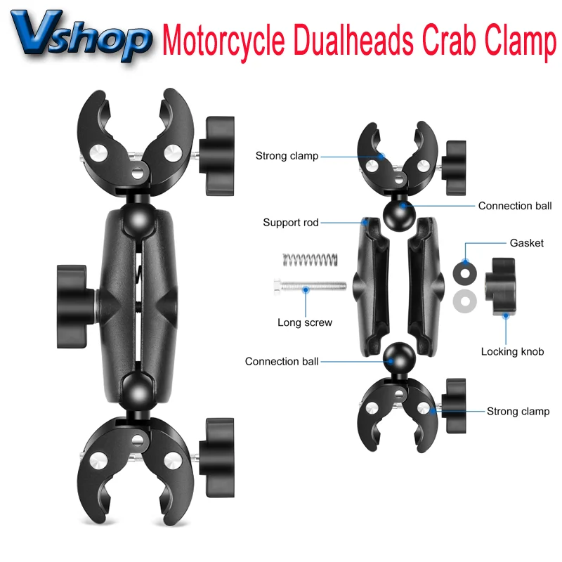 For Action Camera PULUZ Motorcycle Dualheads Crab Clamp Action Camera Handlebar Fixed Mount For Action Camera