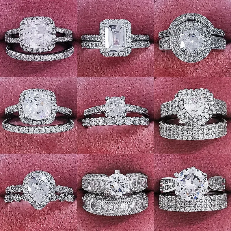 925 Silver Filled Wedding Ring Set For Women silver rings silver ring wedding rings