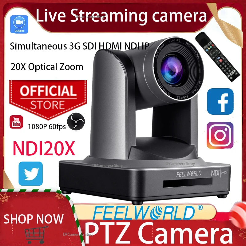 

FEELWORLD NDI20X PTZ Camera Simultaneous 3G SDI HDMI NDI IP Live Streaming with 20X Optical Zoom 1080P 60fps for Video Confrence