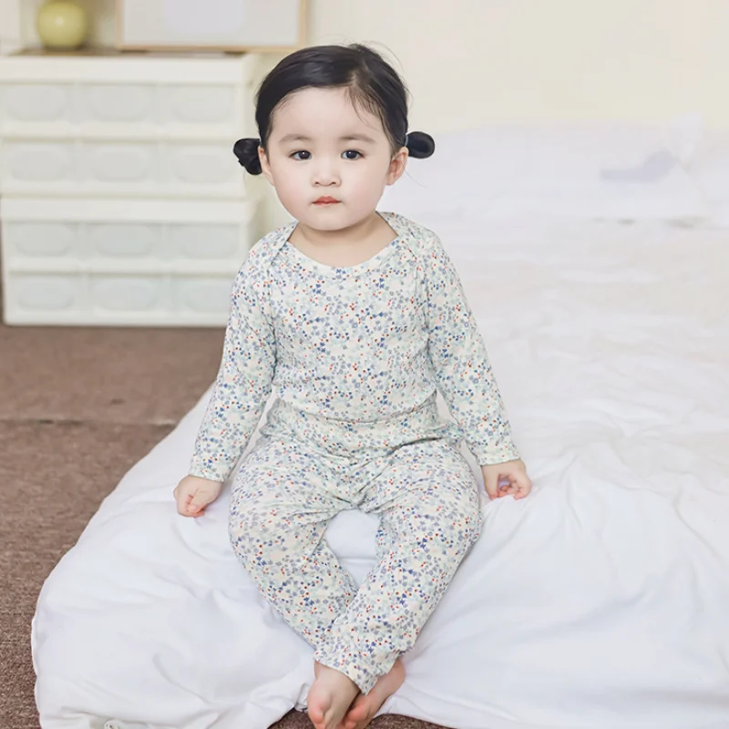 New Spring Baby Boy Girl Pajamas Cute Print O-neck Full Sleeve Bodysuit+Elastic Waist Pants Newborn Home Wear Nightgown E22048