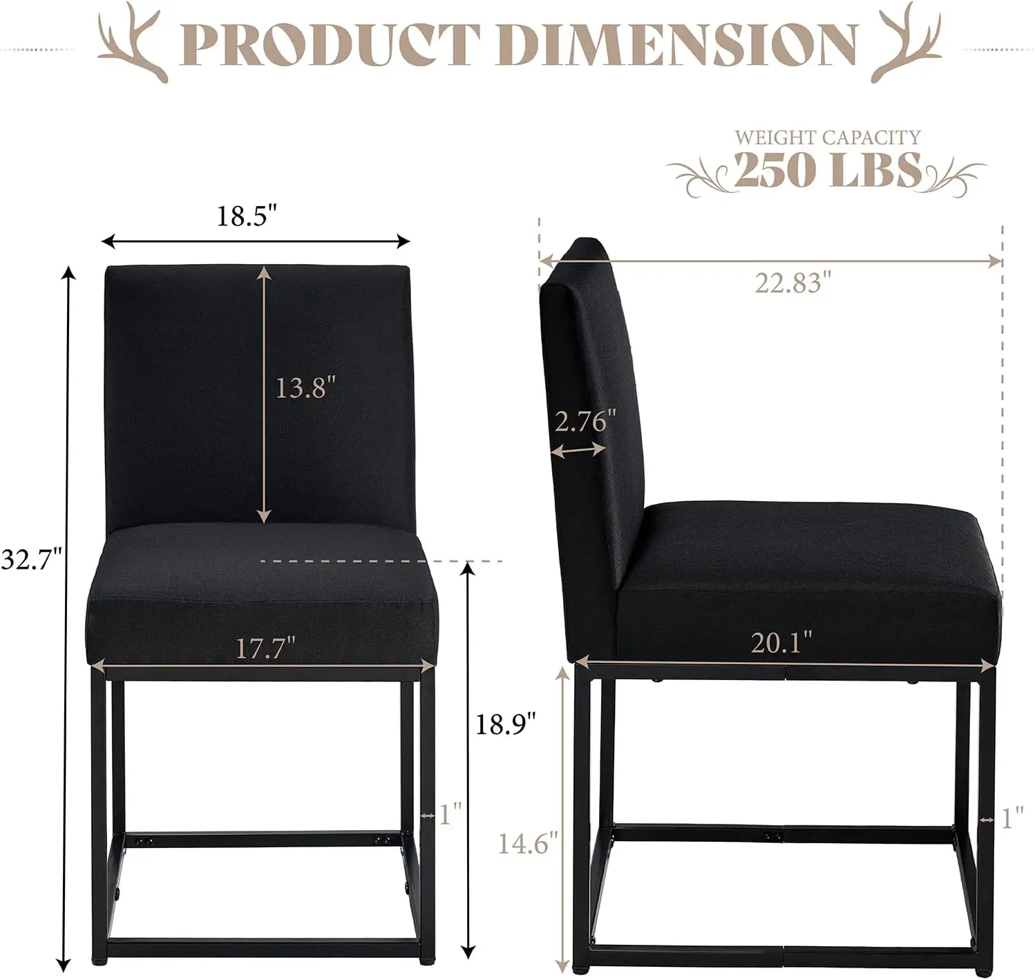 Mid Century Linen Dining Chairs Set of 6, Modern Upholstered Dinner Chairs with Metal Frame for Restaurant, Dining Room, Kitchen 2