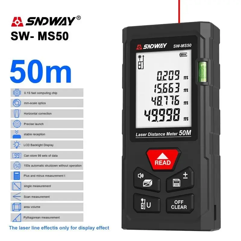 Laser Rangefinder Distance Meter Laser Tape Measure Digital Tape Measure Tape Measure SNDWAY SW MS50 MS70 MS100 Laser Distance Meter Rangefinder Digital Laser Tape Measure Range Finder Self Calibration Tool