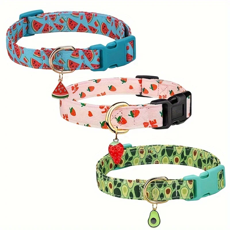 Dog Collar Pet Collar Fruit Print Polyester Dog Collar Set with Adjustable Buckles and Zinc Alloy Rings Stylish and Durable Machine Washable