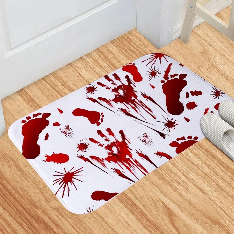 Halloween Style Soft Rug Decoration Polyester Horror Blood Footprints Halloween Home Non slip Mat Bathroom Carpets Toilet Rug