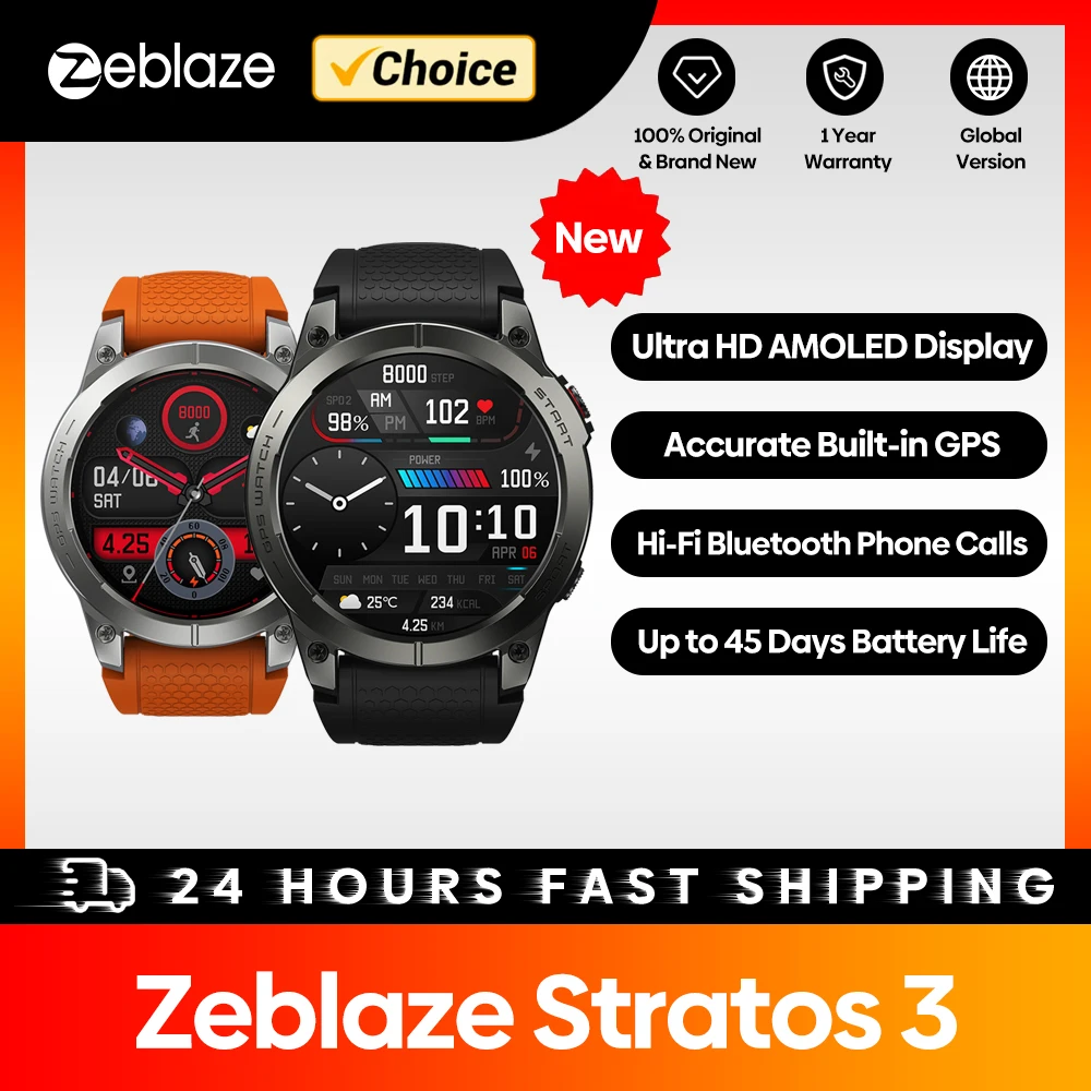 Zeblaze Stratos 3 Premium relógio inteligente com GPS, tela Ultra HD AMOLED, built-in Hi-Fi Bluetooth, chamadas telefônicas, Flagship 2023