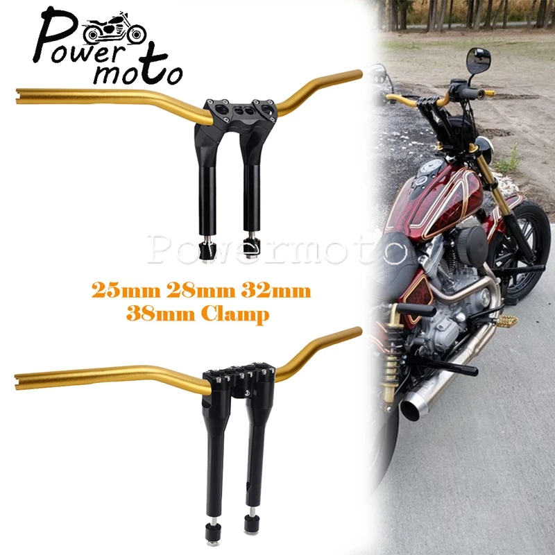 Motocycle Gold 6 "-12" + 1 "Straight Pullback Club Style Modular Riser & Manubrio Kit Bar Per Harley Touring Electra Street Bob