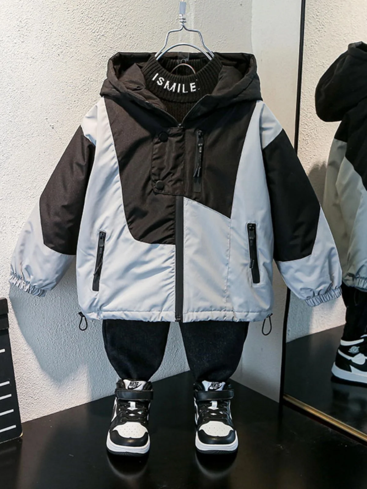 Autumn Winter Children Jacket For Boys Hooded Plus Velvet Thicken Warm Teenage Boy Outerwear Coat Childrens Autumn Top E32