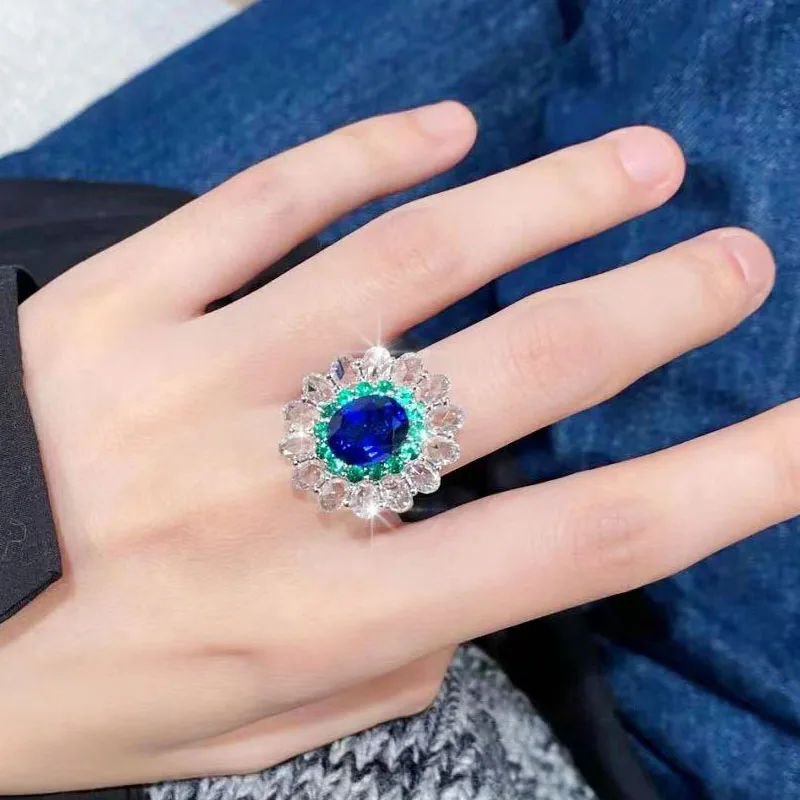 New Fashion Blue Green White Color AAA Cubic Zirconia Engagement Rings