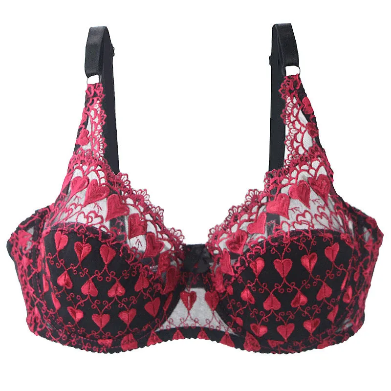 

Sexy Ultra-thin Lace Underwear Heart Embroidery Plus Size Bra Underwire Lace Bralette Push Up Lingerie