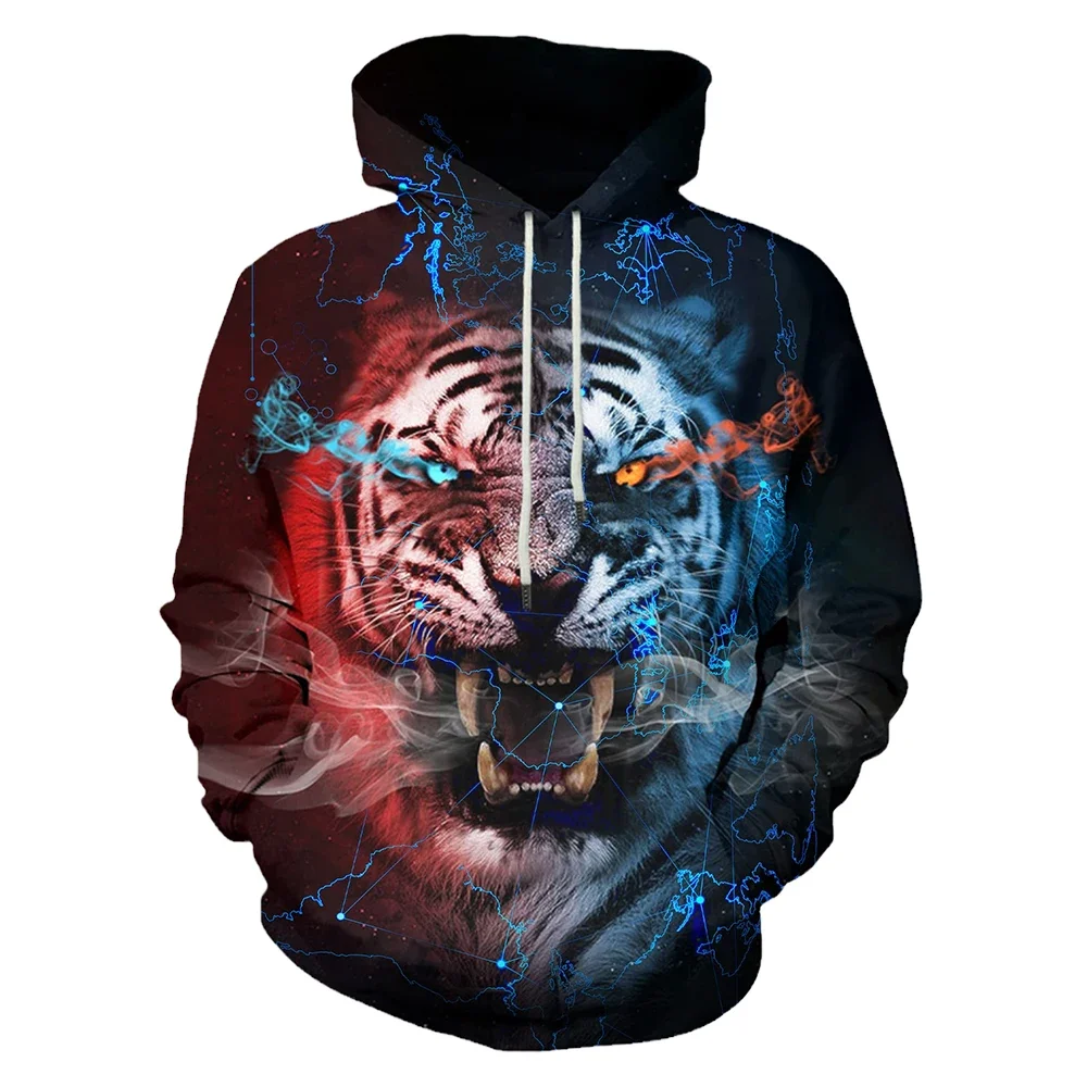 

White Tiger Graphic Hoodies Sweatshirt Men's Clothing 3D Oversized Sweatshirts Fierce Animal Printed Street Funny Pullover Tops